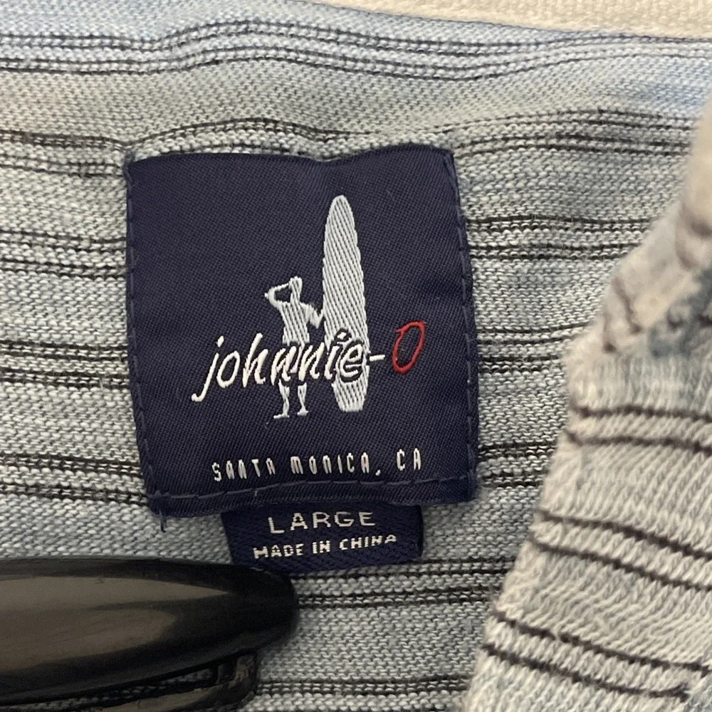 johnnie-O Combs Striped Henley Pullover Lakeside Blue Size L